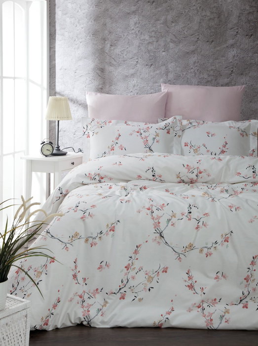 L'essentiel linge de maison Juego de funda de edredón Jasmine Blanco y Salmón 4 piezas